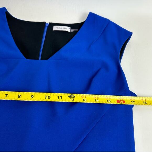 Calvin Klein Sheath Dress V Neck Back Zip Cap Sleeve Blue Career Size 10 - Picture 9 of 10